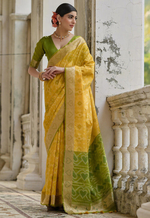 Woven Art Silk Saree in Yellow