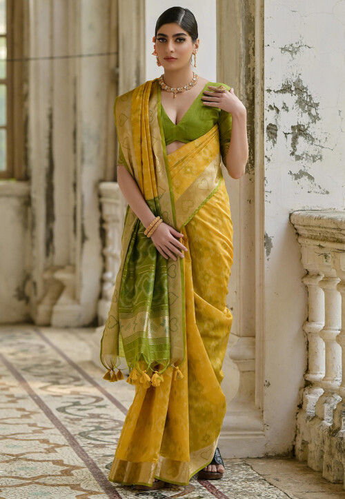 Woven Art Silk Saree in Yellow