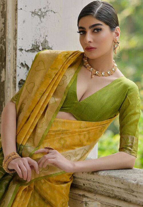 Woven Art Silk Saree in Yellow