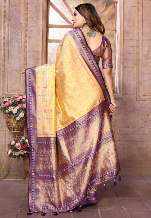 Woven Art Silk Saree in Yellow