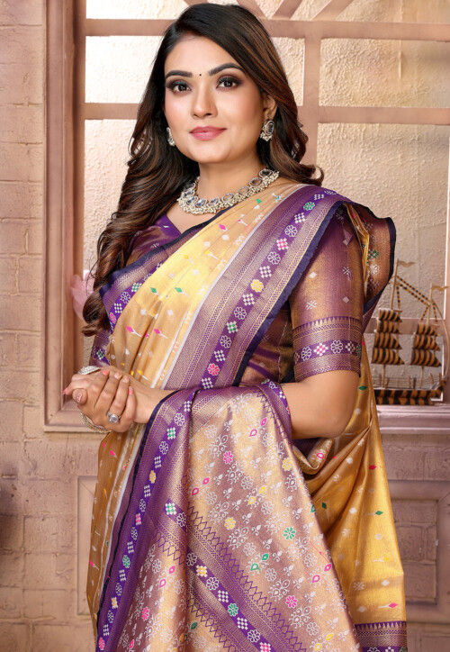 Woven Art Silk Saree in Yellow