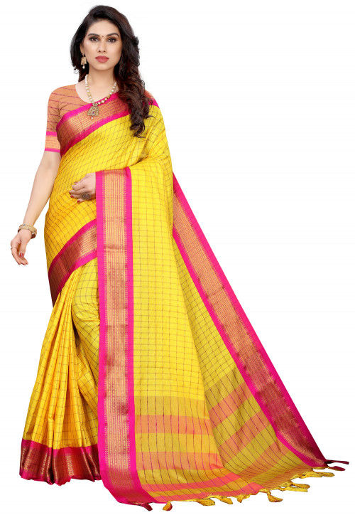 Woven Art Silk Saree in Yellow
