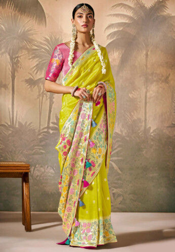 Woven Art Silk Saree in Yellow