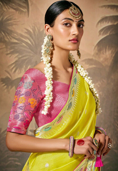 Woven Art Silk Saree in Yellow