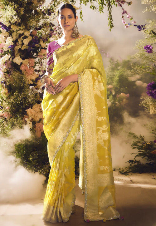 Woven Art Silk Saree in Yellow