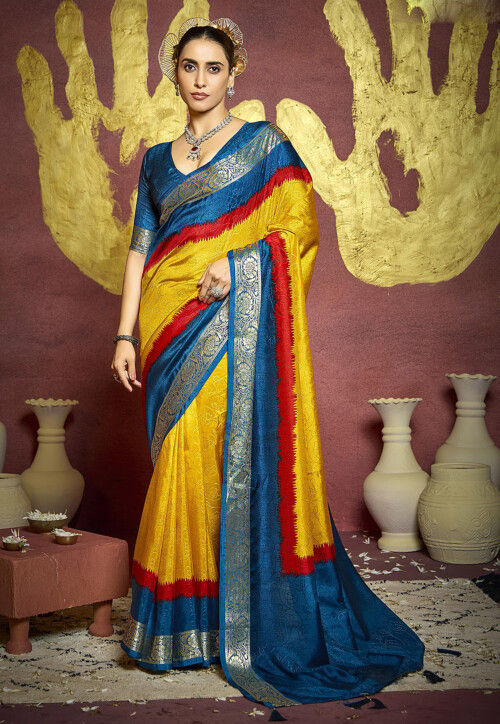 Woven Art Silk Brasso Saree in Yellow