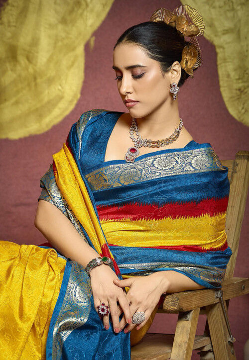 Woven Art Silk Brasso Saree in Yellow
