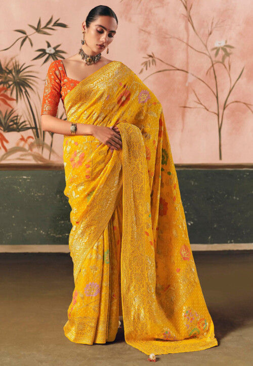 Woven Art Silk Saree in Yellow
