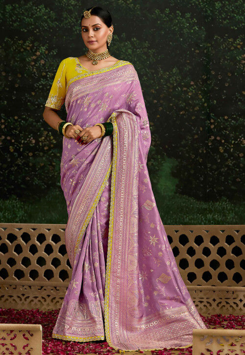 Woven Art Silk Scalloped Saree in Light Purple