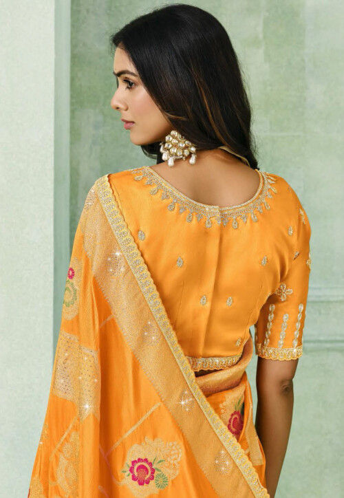 Woven Art Silk Scalloped Saree in Mustard