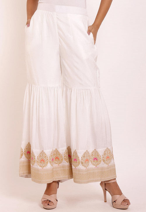Woven Art Silk Sharara in Off White