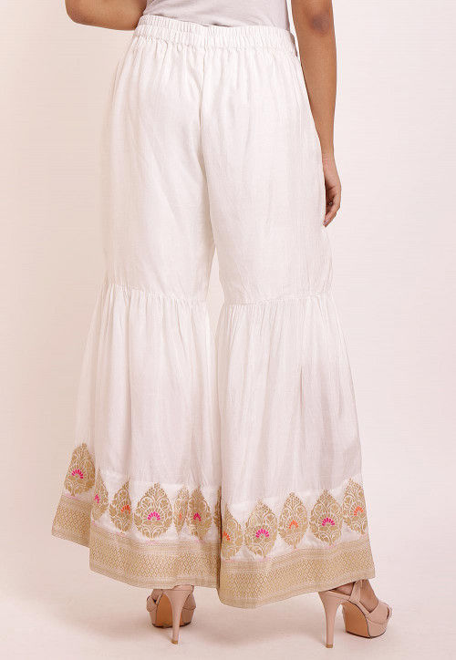 Woven Art Silk Sharara in Off White