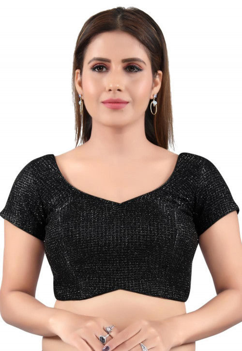 Buy Woven Art Silk Shimmer Blouse in Black Online : UGX471