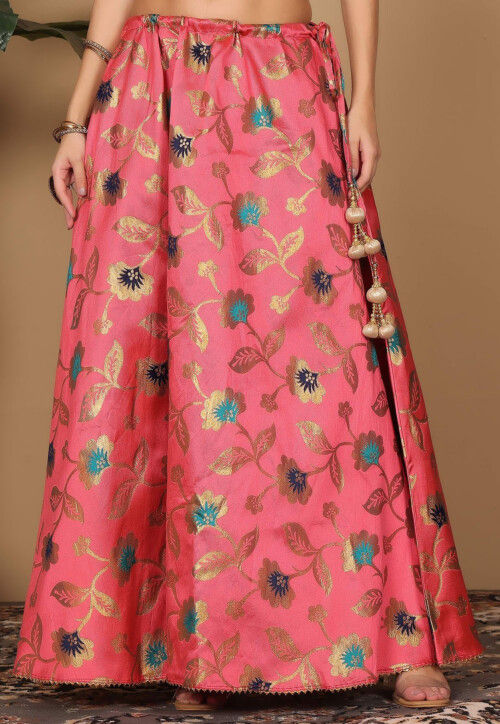 Woven Art Silk Skirt in Coral Pink