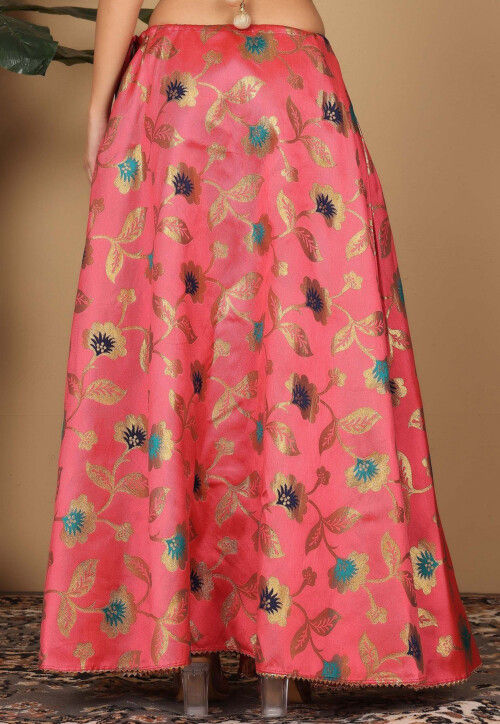 Woven Art Silk Skirt in Coral Pink