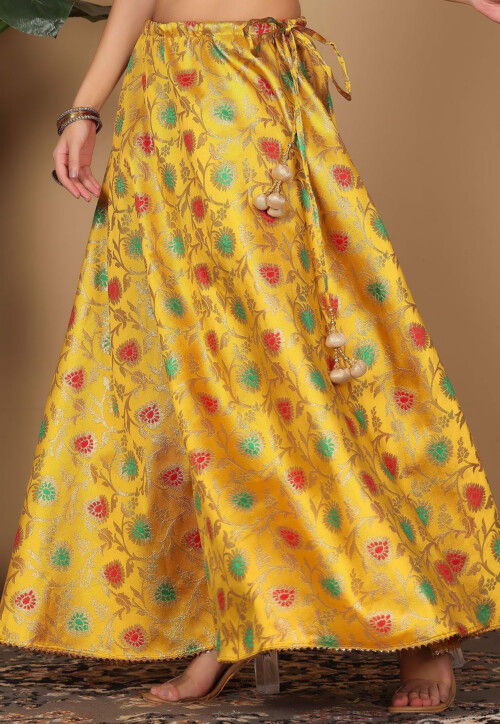 Woven Art Silk Skirt in Yellow