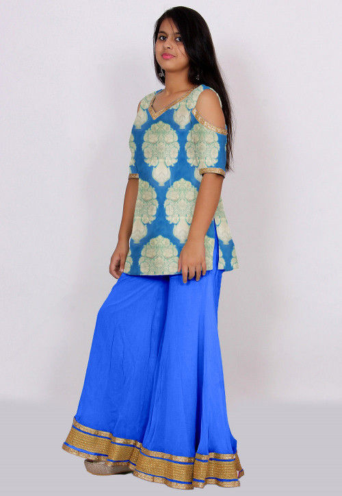 Woven Banarasi Silk Kurti in Blue