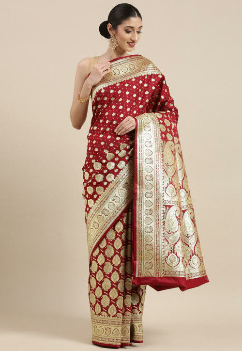 Yellow And Cream Woven Banarasi Silk Saree 4443SR05