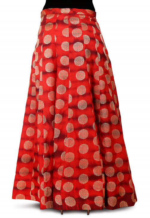 Woven Banarasi Silk Skirt in Shaded Red : TJW666