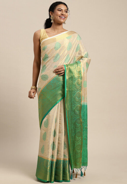 Woven Bangalore Silk Saree in Cream