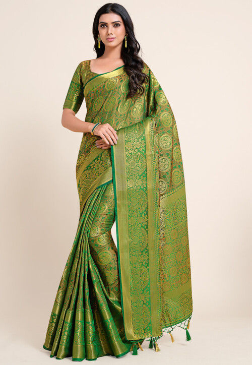 Woven Bangalore Silk Saree in Green