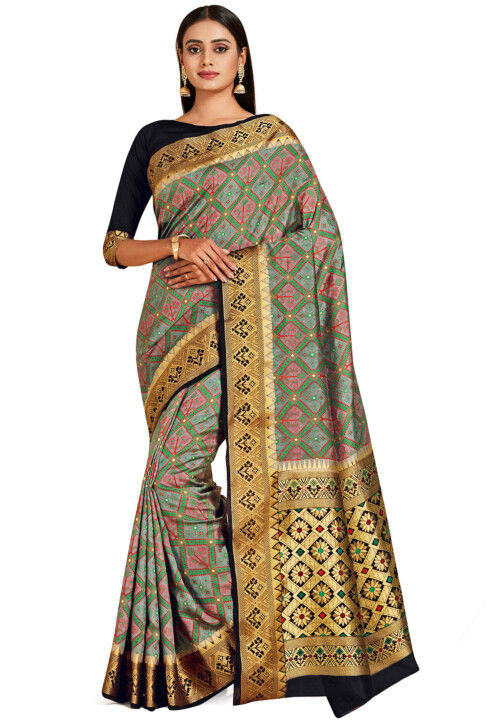 Woven Bangalore Silk Saree in Grey
