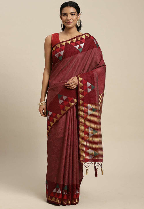 Woven Bangalore Silk Saree in Maroon