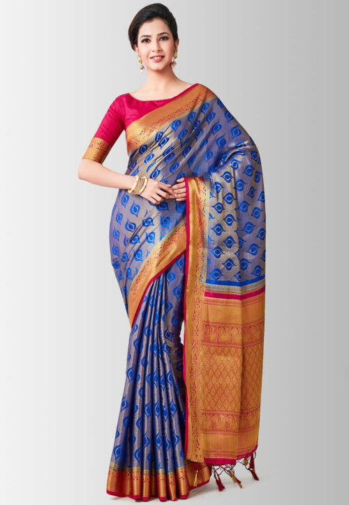 Woven Bangalore Silk Saree in Royal Blue