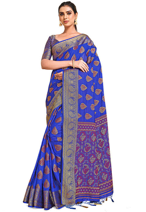 Woven Bangalore Silk Saree in Royal Blue