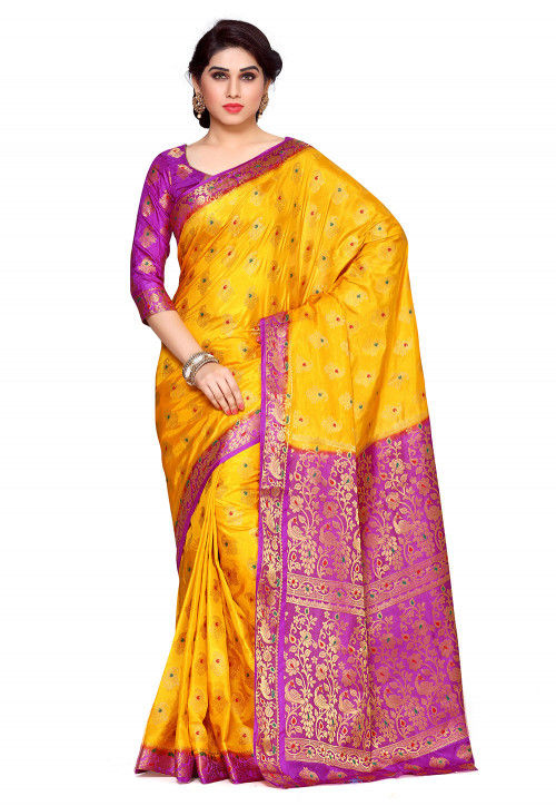 30 Blouse Designs For Yellow Silk Saree - Candy Crow