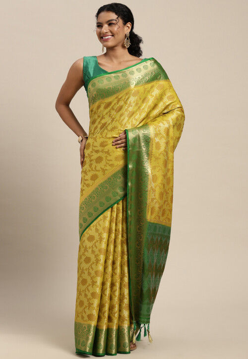 Woven Bangalore Silk Saree in Yellow