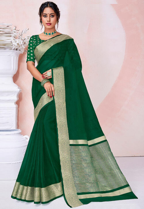 Buy online Designer soft Organza saree with Embroidery & Zari Work - Green -AF1323