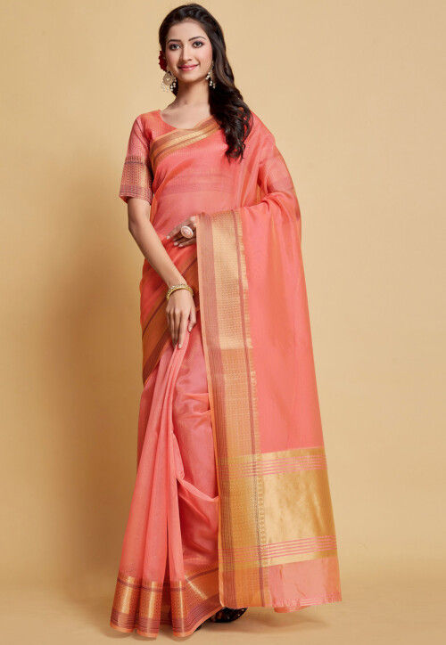 Soft organza saree with rich zari woven pallu