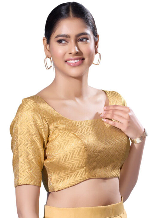 Woven Brocade Blouse in Beige