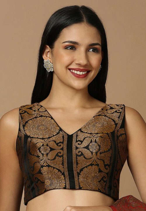 Woven Brocade Blouse in Black