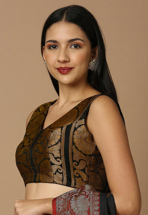 Woven Brocade Blouse in Black