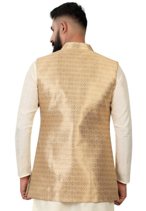 Babyhug Woven Full Sleeves Solid Colour Kurta Pyjama Set with Floral Printed Brocade Nehru Jacket - Navy Blue main image 1