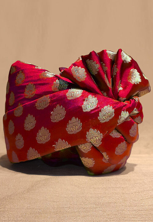 Woven Chanderi Brocade Unisex Turban in Red