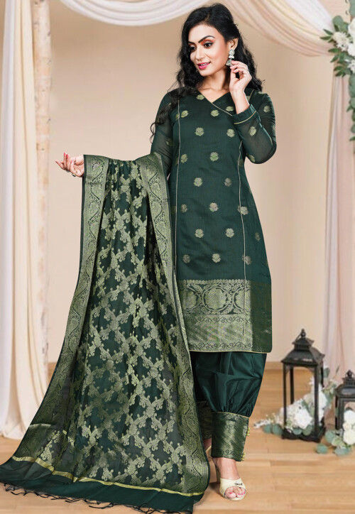 Buy Blue & Red Chanderi Cotton Printed Women's Salwar Suit Online at Best  Prices in India - JioMart.
