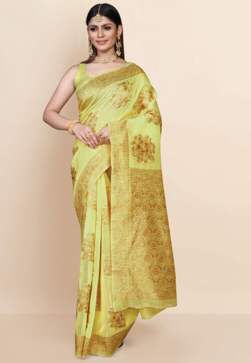 Woven Chanderi Cotton Saree in Yellow