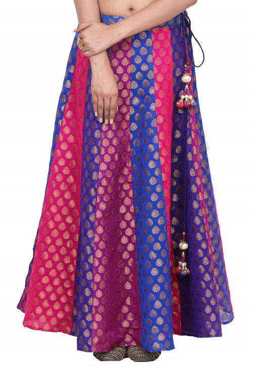 Woven Chanderi Silk Brocade Skirt In Multicolor Bnj604 Long pile metallic shaggy fur.