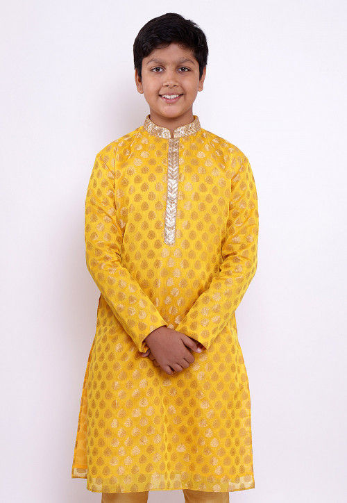Woven Chanderi Silk Jacquard Kurta in Yellow