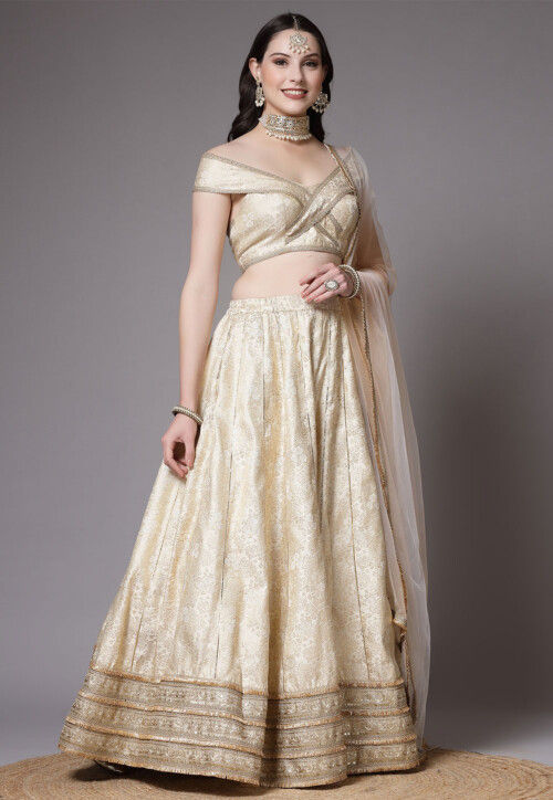 Brocade Silk Lehenga in Beige