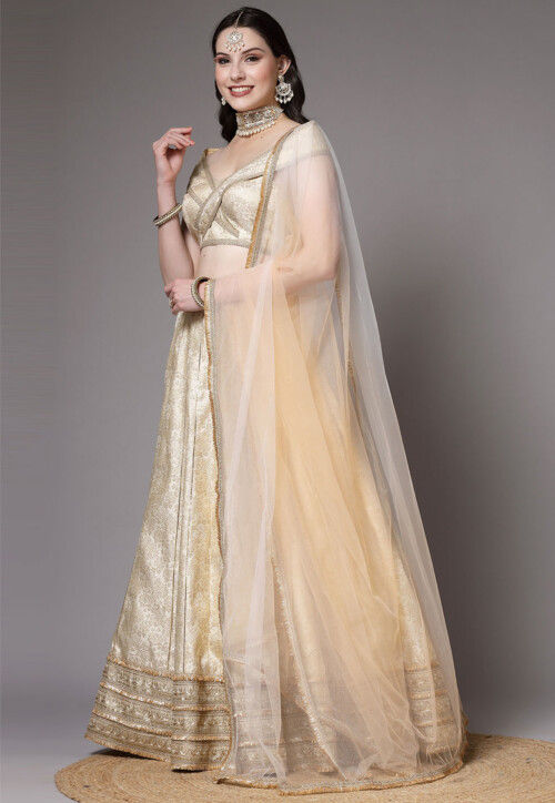 Brocade Silk Lehenga in Beige