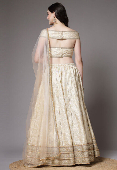 Brocade Silk Lehenga in Beige