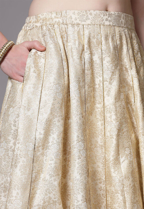 Brocade Silk Lehenga in Beige