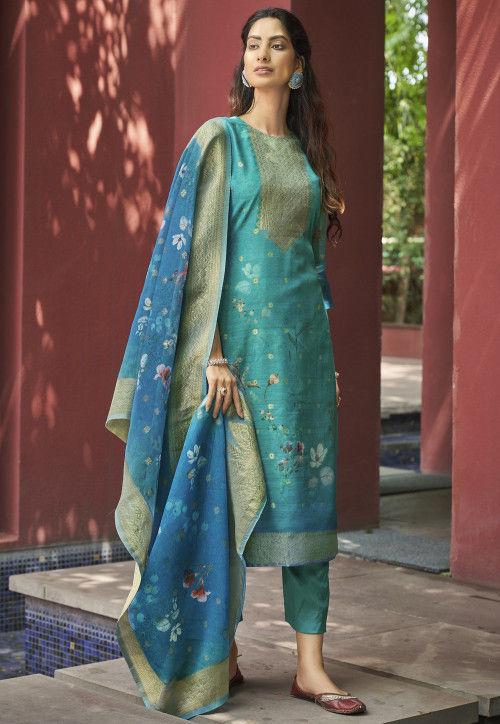 With Dupatta Indian Banarasi Silk Dress Materials Shantoon UnStitched Chanderi Silk Salwar Suits Party Wear Fashionable