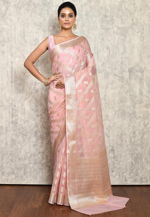 Shop Rani Pink Viscose Chanderi Silk Embroiderey N Zari Work Half N Half  Saree Party Wear Online at Best Price | Cbazaar