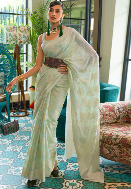 White and Red Chanderi Cotton Silk Saree – ShopBollyWear.Com