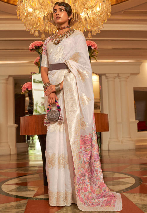 Woven Chanderi Silk Saree in Off White